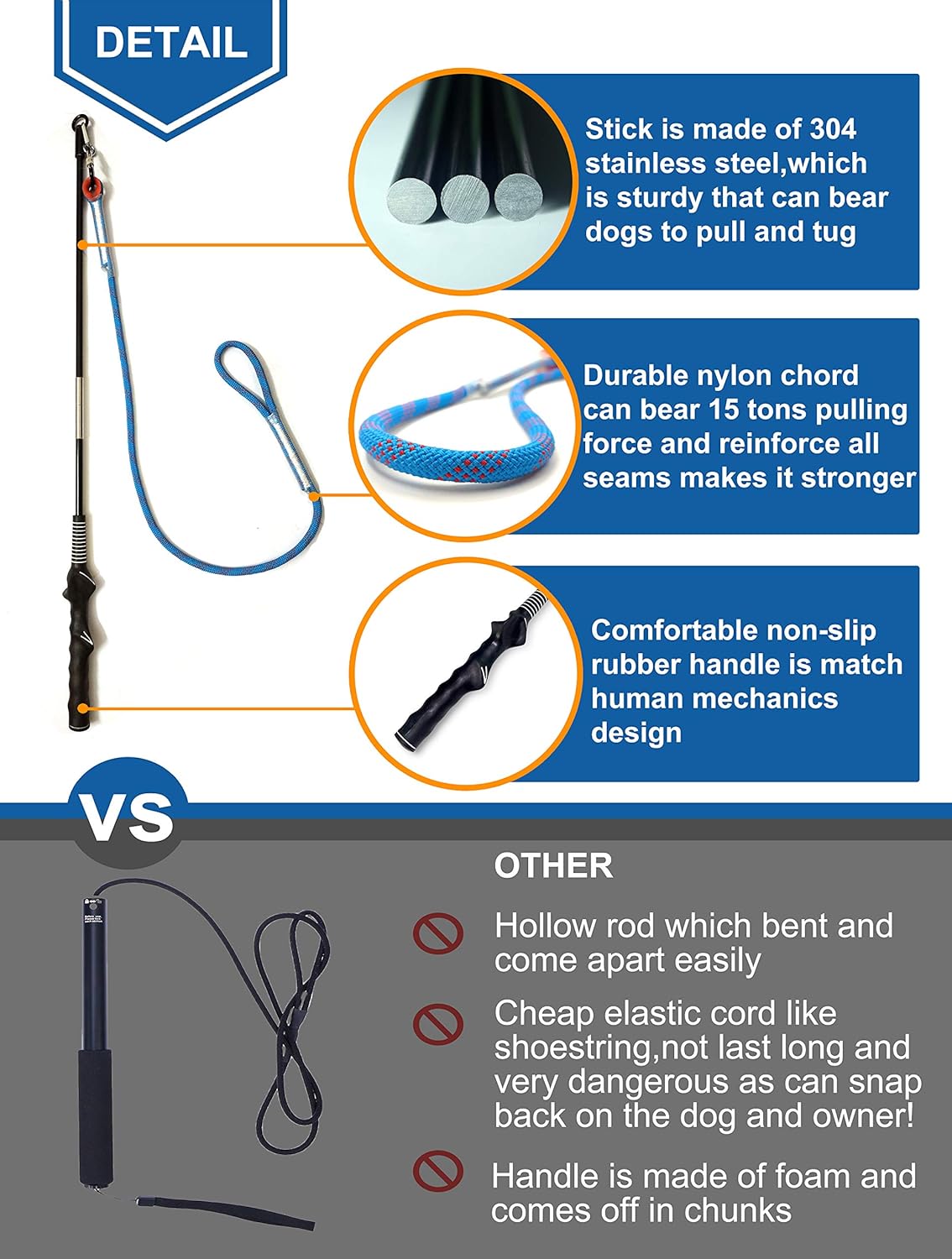 Two section collapsible stainless steel pole assembly for the Dewonch pet teaser