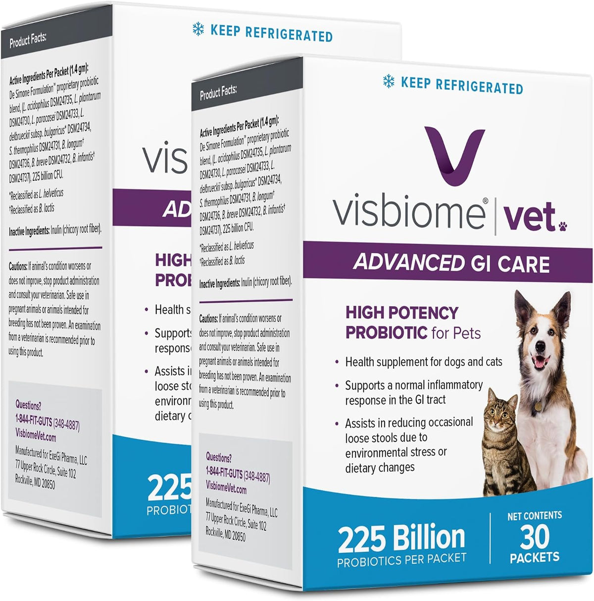 Visbiome(R) Vet Advanced GI Care High Potency Probiotic for Dogs & Cats - 225B CFU, 8-Strain Formula - Refrigerated, Veterinarian Recommended, Clean Label Certified - 30 Packets - Image 10