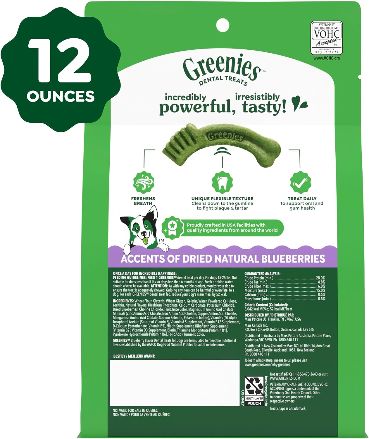 Greenies Veterinarian-Recommended Adult Natural Dental Dog Treats Petite Size, Blueberry Flavor, 12 oz. Pack, 20 Count - Image 10
