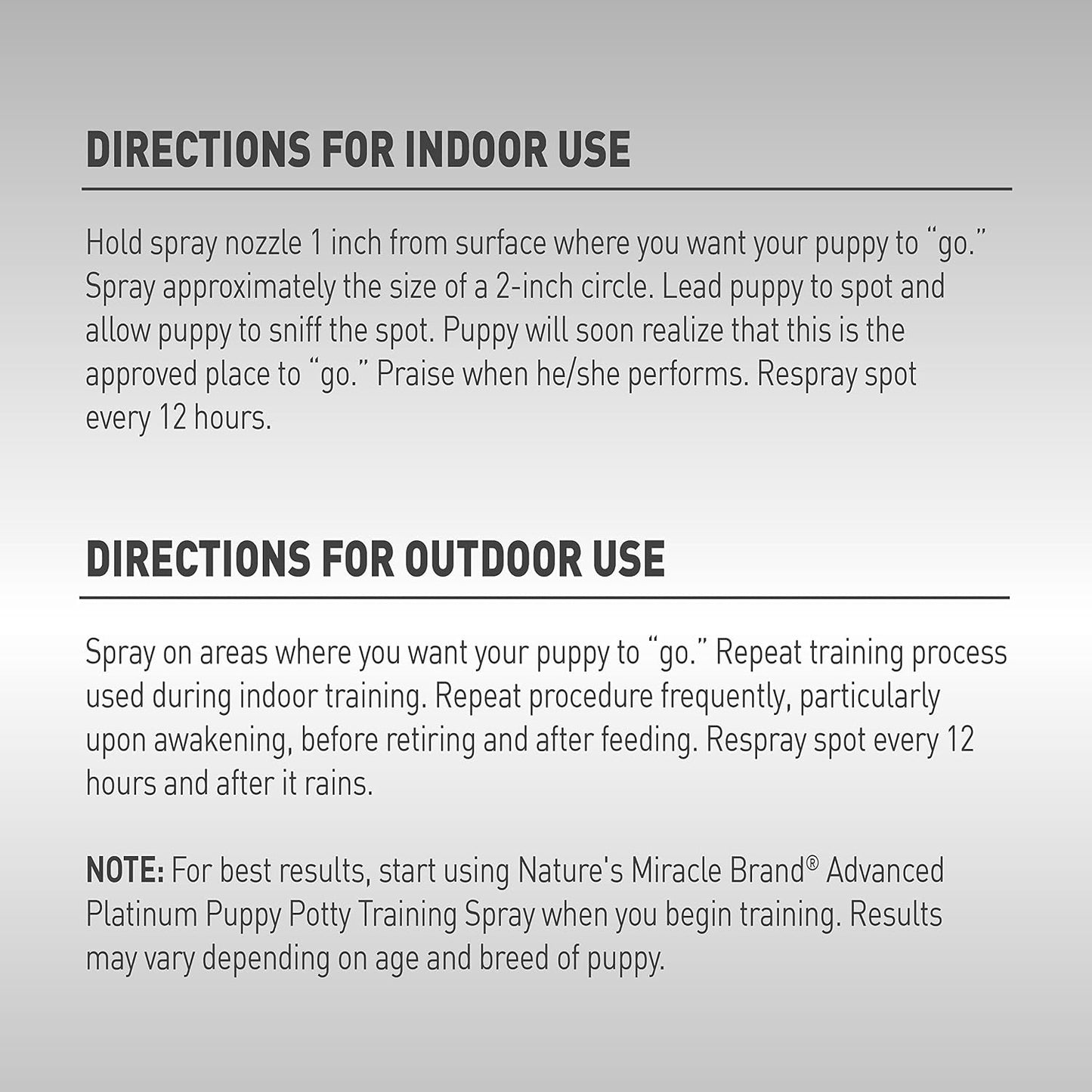 Nature's Miracle spray nozzle and application area illustration