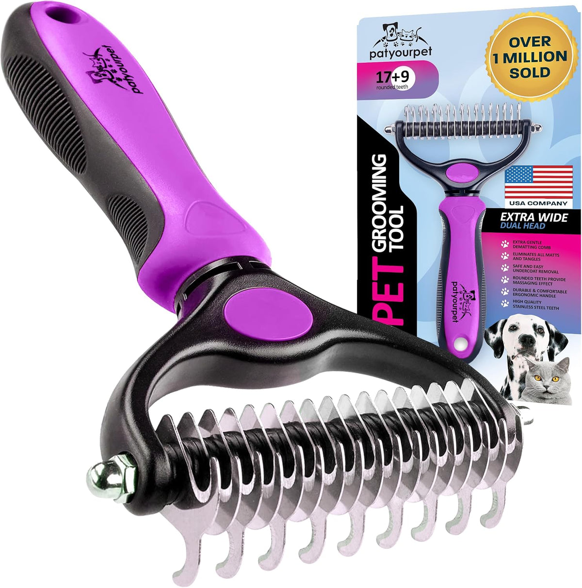 Pat Your Pet Deshedding Brush - Double-Sided Undercoat Rake for Dogs & Cats - Shedding Comb and Dematting Tool for Grooming, Extra Wide (Pink) - Image 12