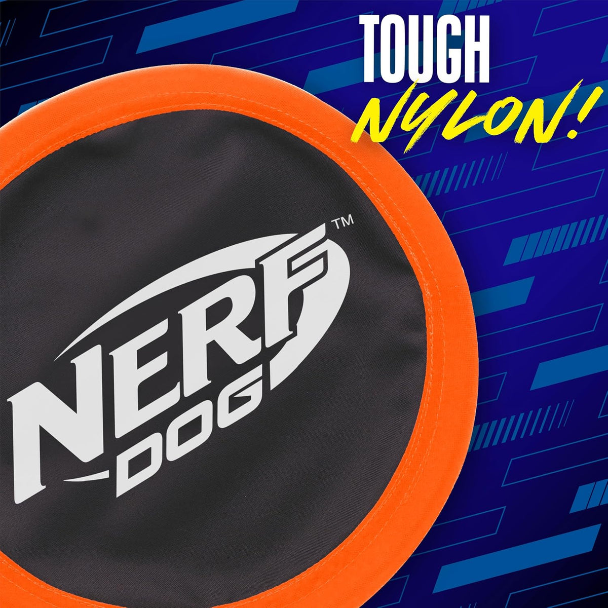 Nerf Dog Zone Flyer orange and black disc showing durable nylon texture.