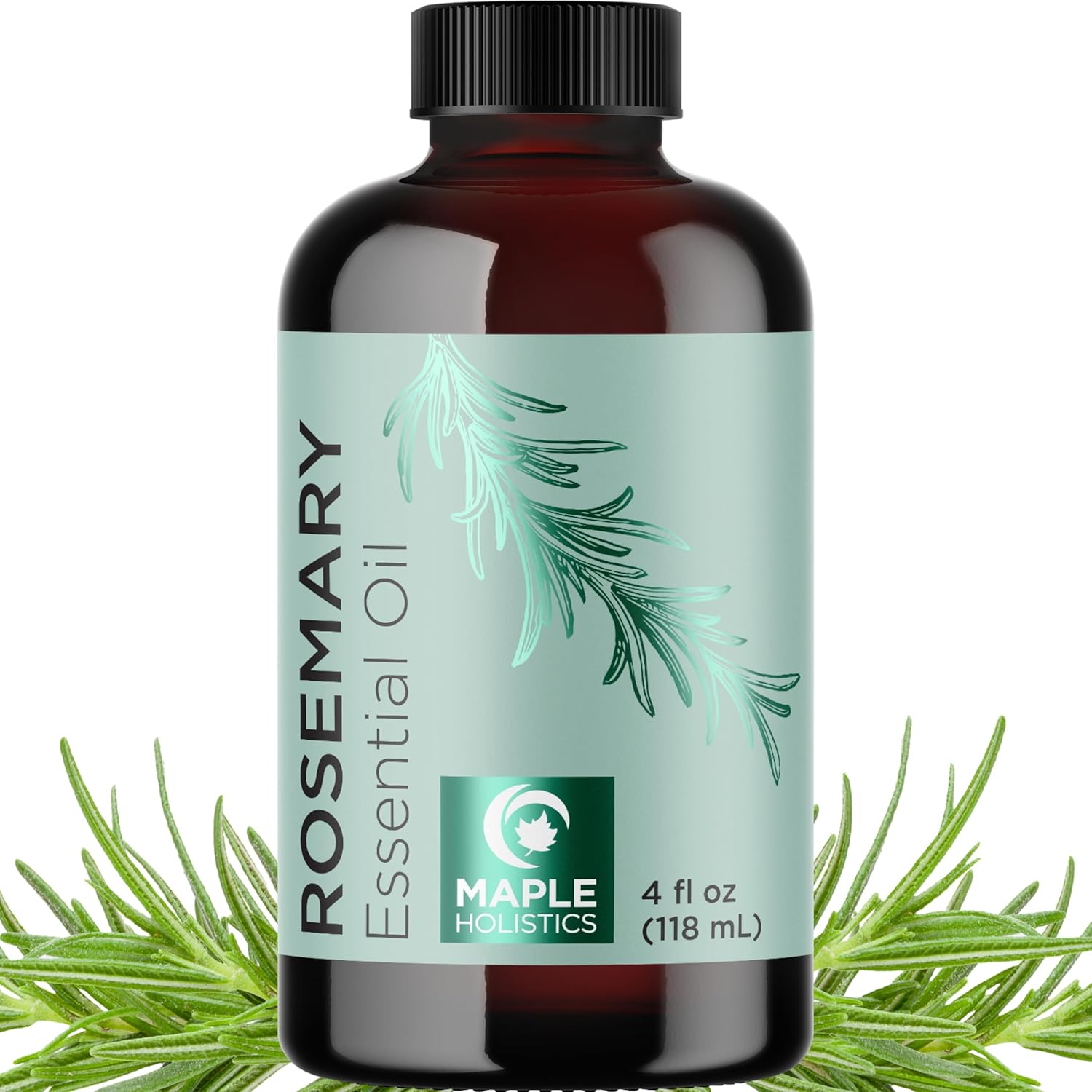 Maple Holistics Pure Rosemary Essential Oil front view bottle with glass dropper for hair growth
