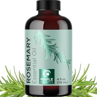 Maple Holistics Pure Rosemary Essential Oil front view bottle with glass dropper for hair growth