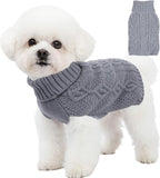 Size chart visual for the small dog cozy knitted winter apparel.