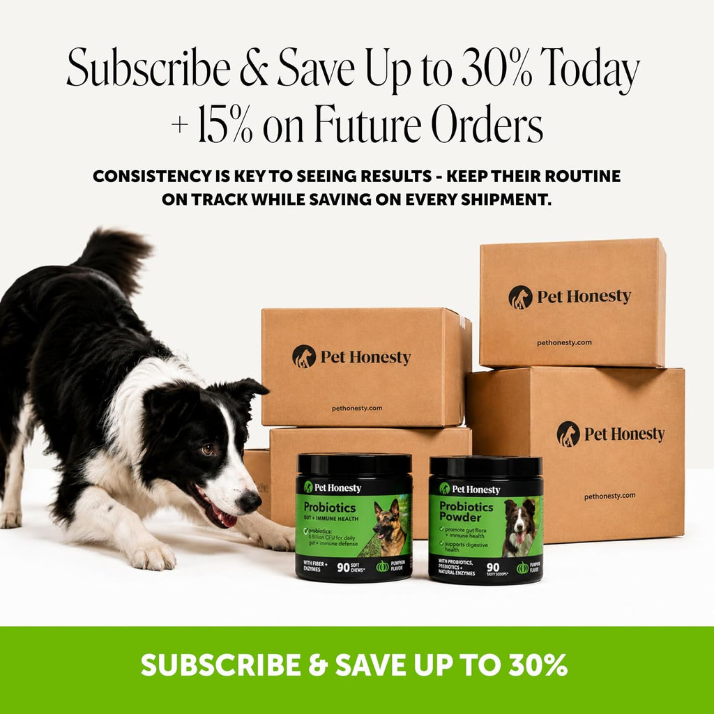 Pet Honesty digestive microflora balance treats formulated for all dog breeds and sizes.