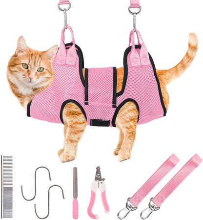 PatiencET Dog Grooming Hammock, Pet Grooming Hammock for Cats & Dogs with Security Strap, Dog Sling for Nail Trimming with Nail Clippers/Trimmer, Nail File, Pet Comb(Pink S) - Image 11