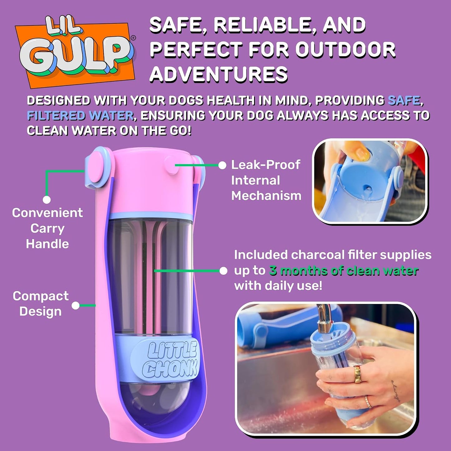 Compact 15 Fluid Ounce travel bowl bottle showing anti spill lock mechanism.