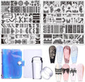 STZPRONAIL Lace Nail Stamping Plate Set front view displaying eight stainless steel templates and clear silicone stampers.