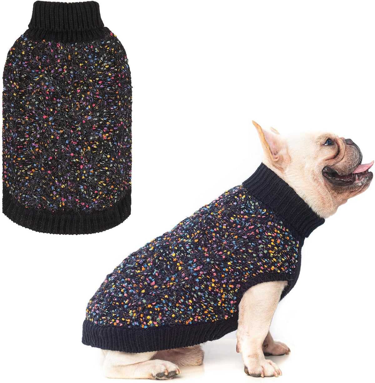 BEAUTYZOO Cable Knit Small Dog Sweater, Color Block with Fuzzy Thread Knitted Turtleneck Dog Knitwear with Dots in a Variety of Colors for Small Medium Dogs Fall Winter Dog Clothes, S Beige - Image 9