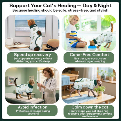 Rear view of cat recovery suit showing litter box access