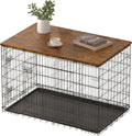 Piskyet Dog Crate Topper Wood Countertop front view on a wire kennel