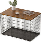 Piskyet Dog Crate Topper Wood Countertop front view on a wire kennel