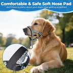 Barkless soft nylon dog halter with safety link for large dogs