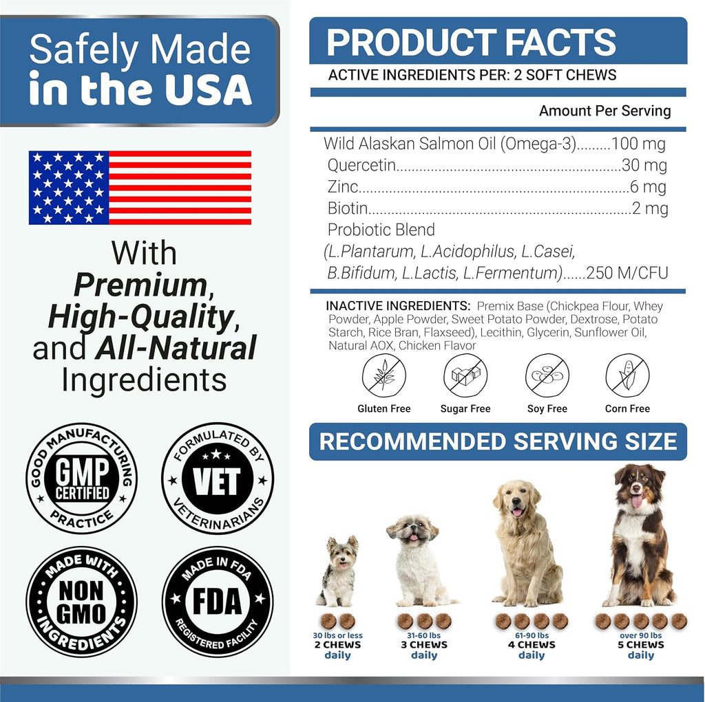 EPA and DHA fatty acid soft chews for dogs allergy care.