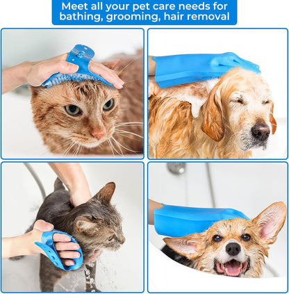 Reusable premium pet grooming gloves and scrubber set package contents view