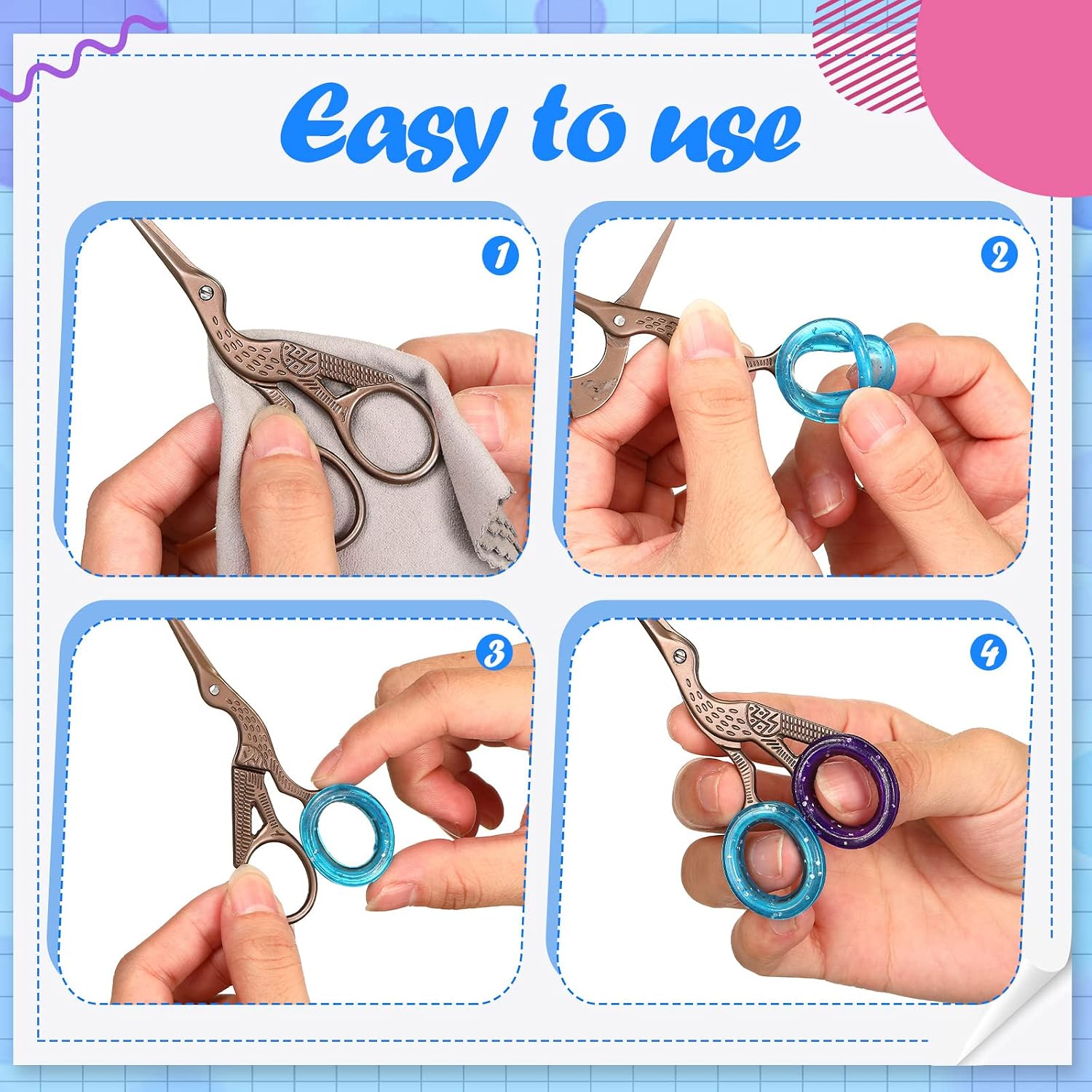 Skybooly colorful finger ring protectors installed inside professional dog hair cutting scissors