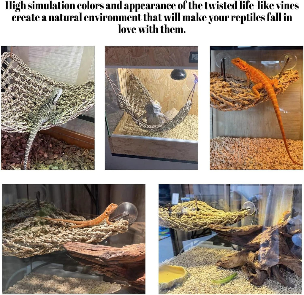 PINVNBY natural seagrass lizard lounger hanging in enclosure
