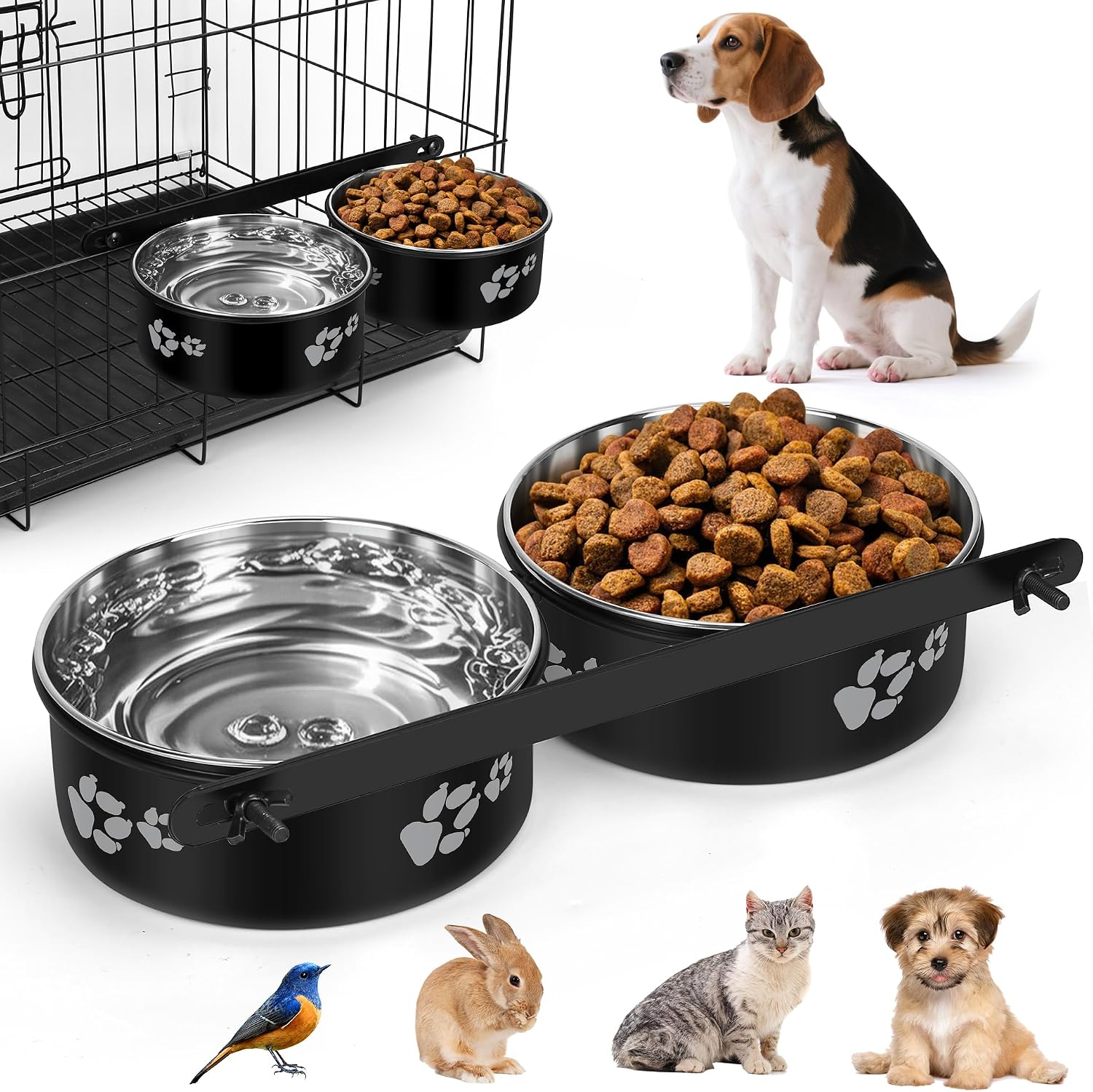 Dog Crate Water Bowls No Spill, 40oz Stainless Steel Dog Food and Water Bowl Set for Large/Medium/Small Pets, Detachable Hanging Pets Bowls for Cage, Kennel, Crate,Convenient for Adding Food and Water - Image 9