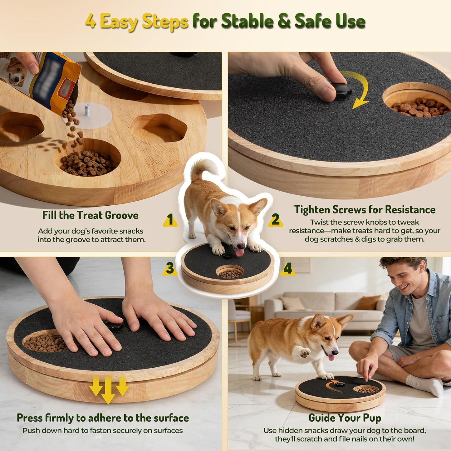 Dog using Zenflux rotating scratch board for nail filing