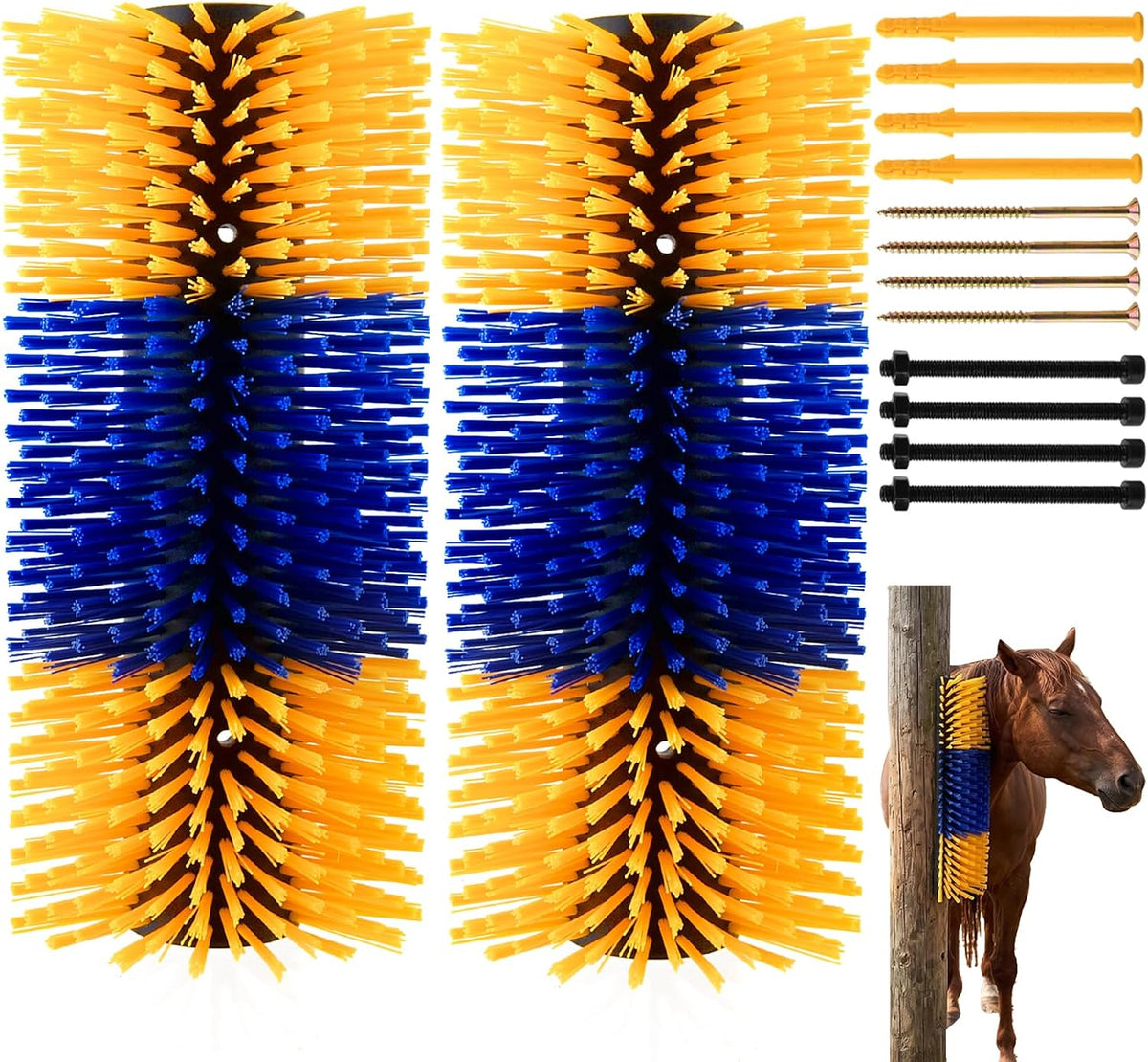 Stainless steel mounting hardware included with livestock brush kit