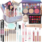 LAZORA all in one makeup kit front view showing open eyeshadow palette and cosmetic bundle