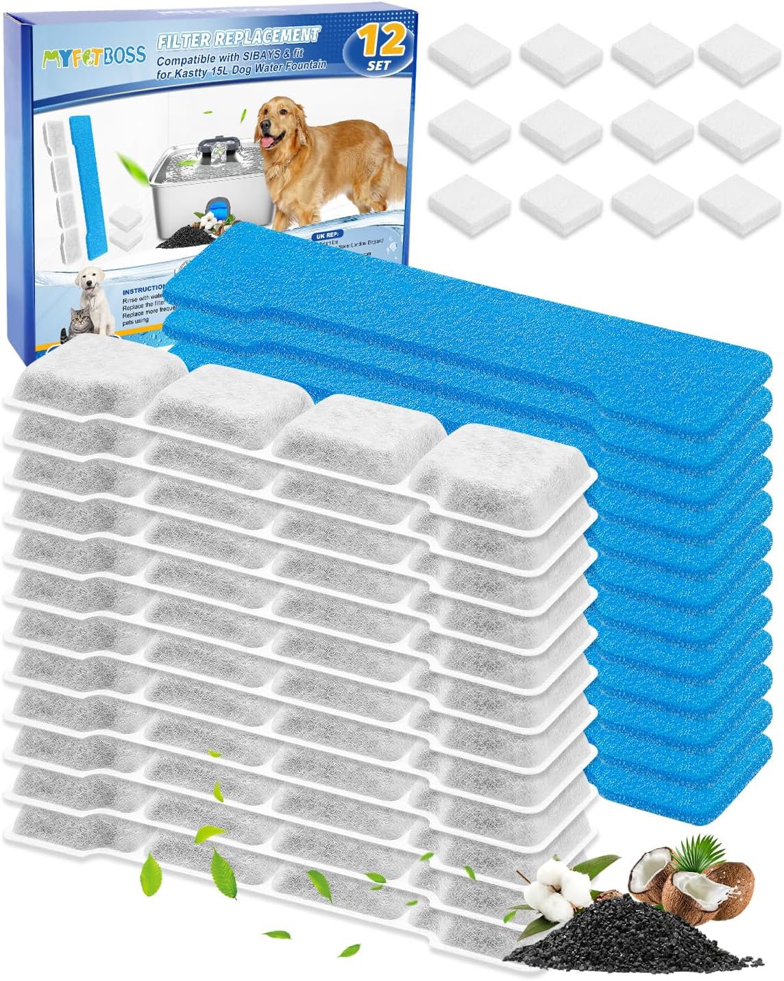 8 Set Dog Water Filter Replacement Compatible with SIBAYS & Compatible with Kastty 15L/4Gal, Dog Water Fountain Filter, Multilayer Filtration System 8Pre-Filter+8 Filters+8 Sponges - Image 10