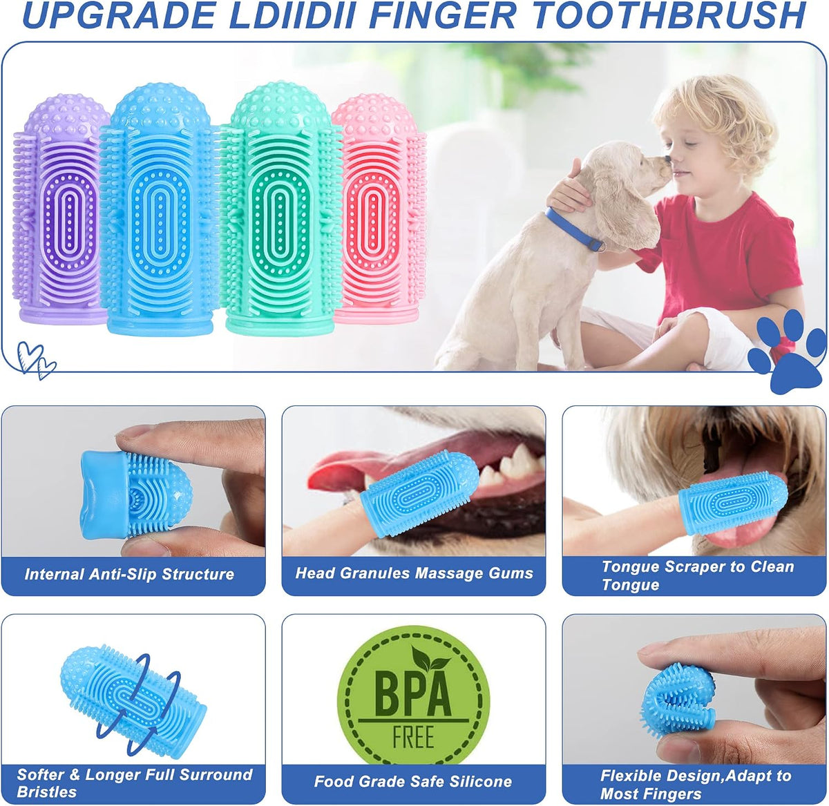 Ldiidii pet dental cleaning kit on a finger