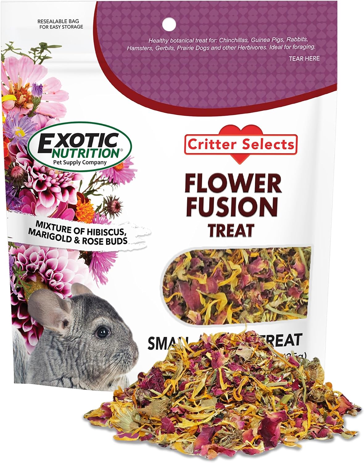 Flower Fusion Treat - Healthy Natural Dried Flower Herbivore Treat - Chinchillas, Guinea Pigs, Rabbits, Prairie Dogs, Degus, Hamsters, Rats, Squirrels, Sugar Gliders & Other Small Pets (0.85 oz) - Image 9
