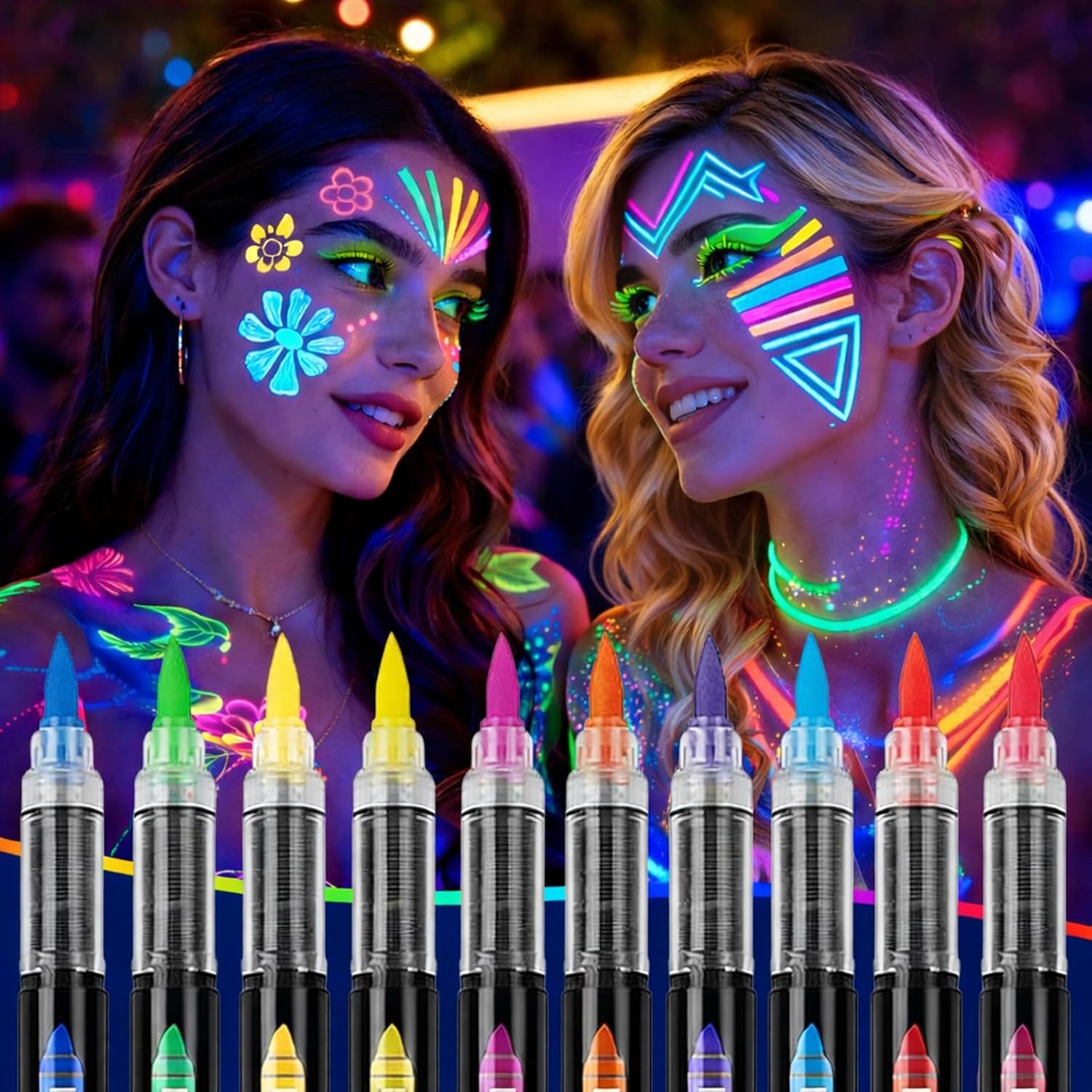 Giftmissu 10 Colors Glow in the Dark Body Paint Markers kit front view