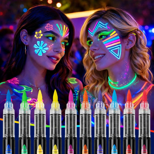 Giftmissu 10 Colors Glow in the Dark Body Paint Markers kit front view