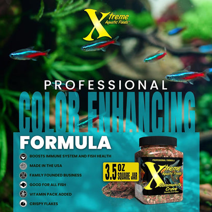 Close up of the Xtreme Aquatic Foods logo on the container
