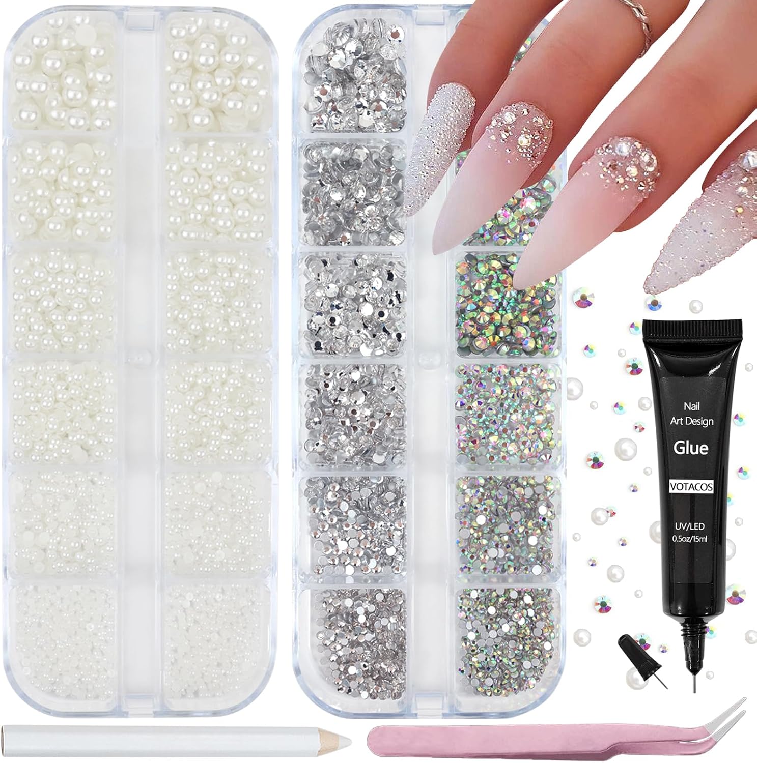 Votacos nail art pearls and rhinestones kit front view