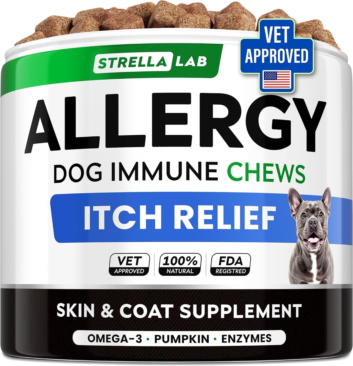 StrellaLab Dog Allergy Relief and Anti Itch Support Chews front view packaging