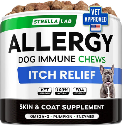 StrellaLab Dog Allergy Relief and Anti Itch Support Chews front view packaging