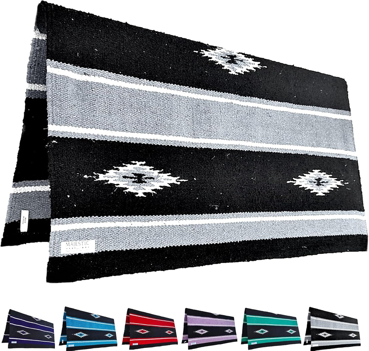 Majestic Ally 36"x 34" Navajo Design Acrylic Saddle Blanket -2.4 lbs (Turquoise Green and Black) - Image 11
