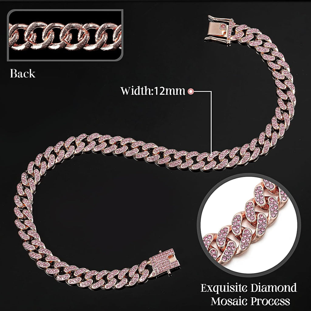 Close up of pink zirconia diamond detail on Leifide pet necklace