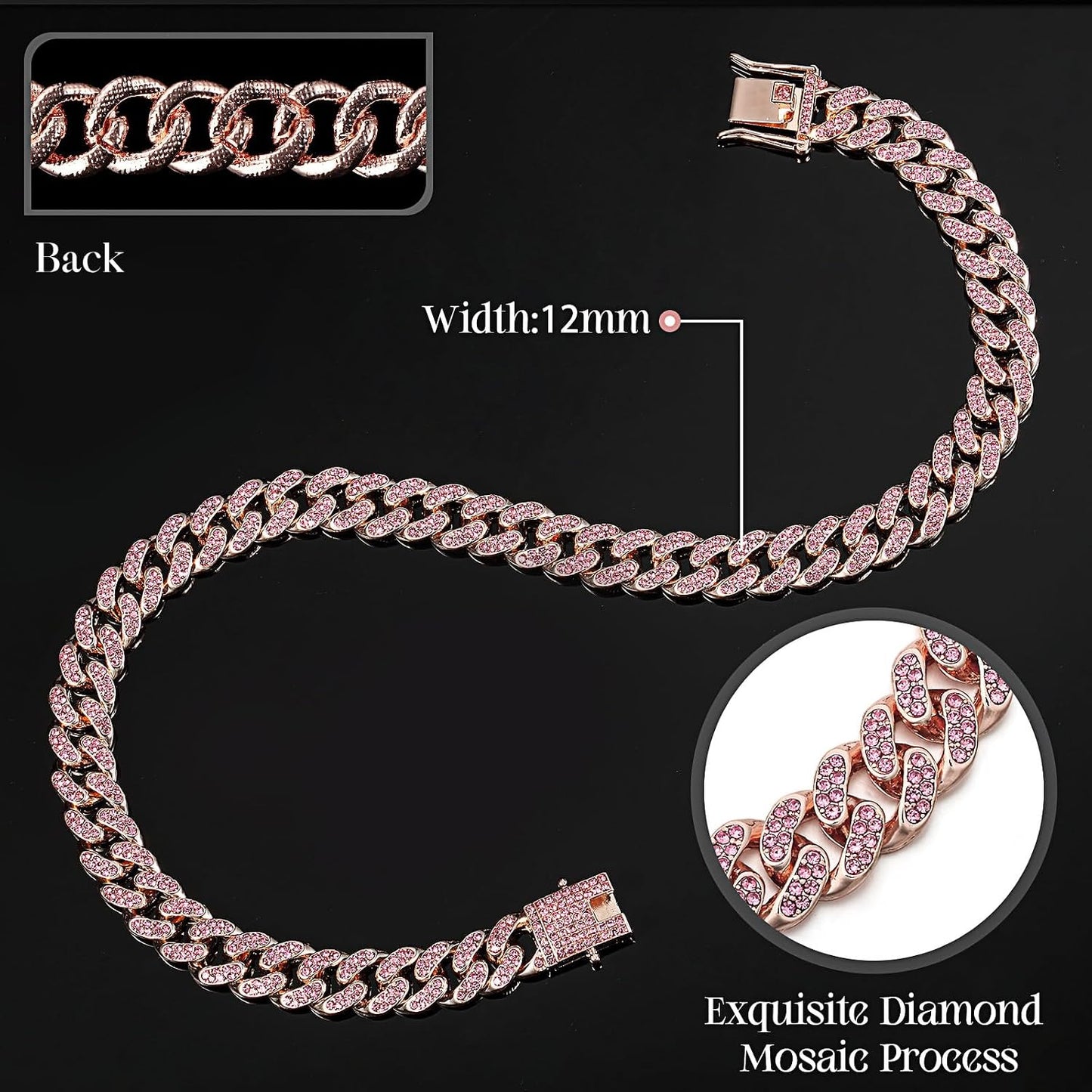 Close up of pink zirconia diamond detail on Leifide pet necklace