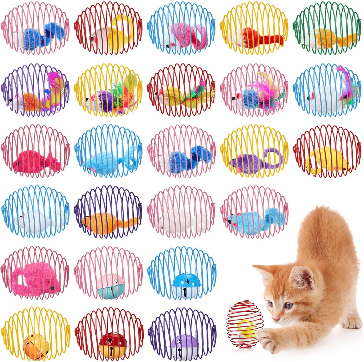 Jecery cat spring balls front view interactive pet toys.
