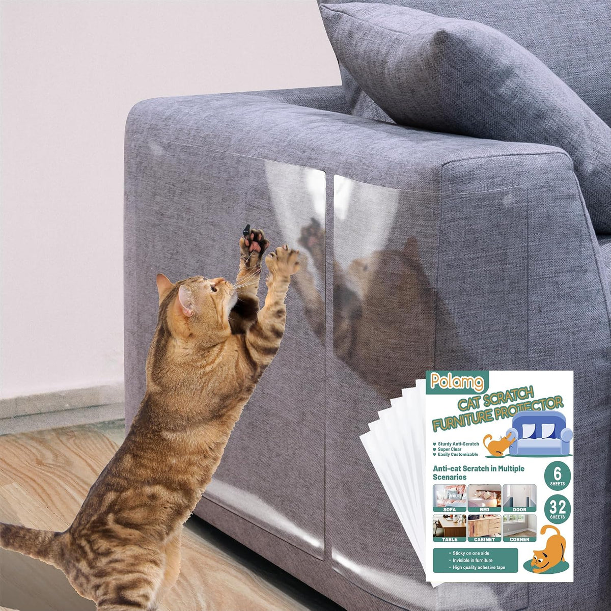 Anti-Cat Scratch Furniture Protector-12-Pack -Single-Sided, Heavy-Duty Self-Adhesive Tape, No-Residue for Couch, Doors & Walls - with 52 Twist Pins - Image 11
