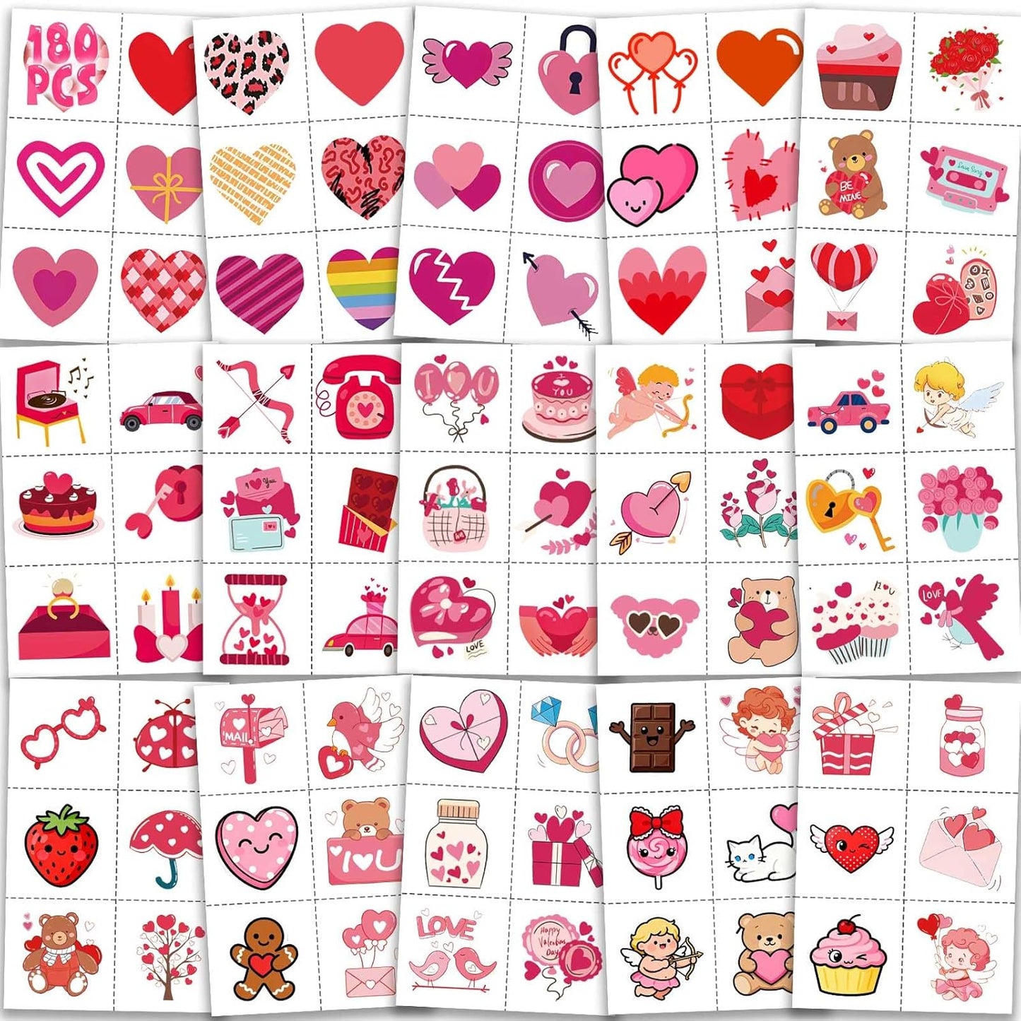 Sellentduct Valentines Day temporary tattoos 180 piece set front view