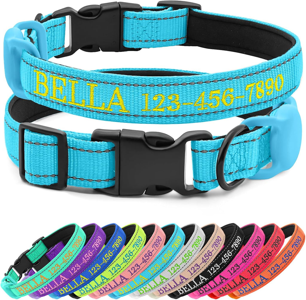 Personalized Dog Collar with Embroidered Name and Phone, Nylon Collar for Dog with Silicone Holder for AirTag, Neoprene Lining, Plastic Quick-Release Buckle (Pink) - Image 9