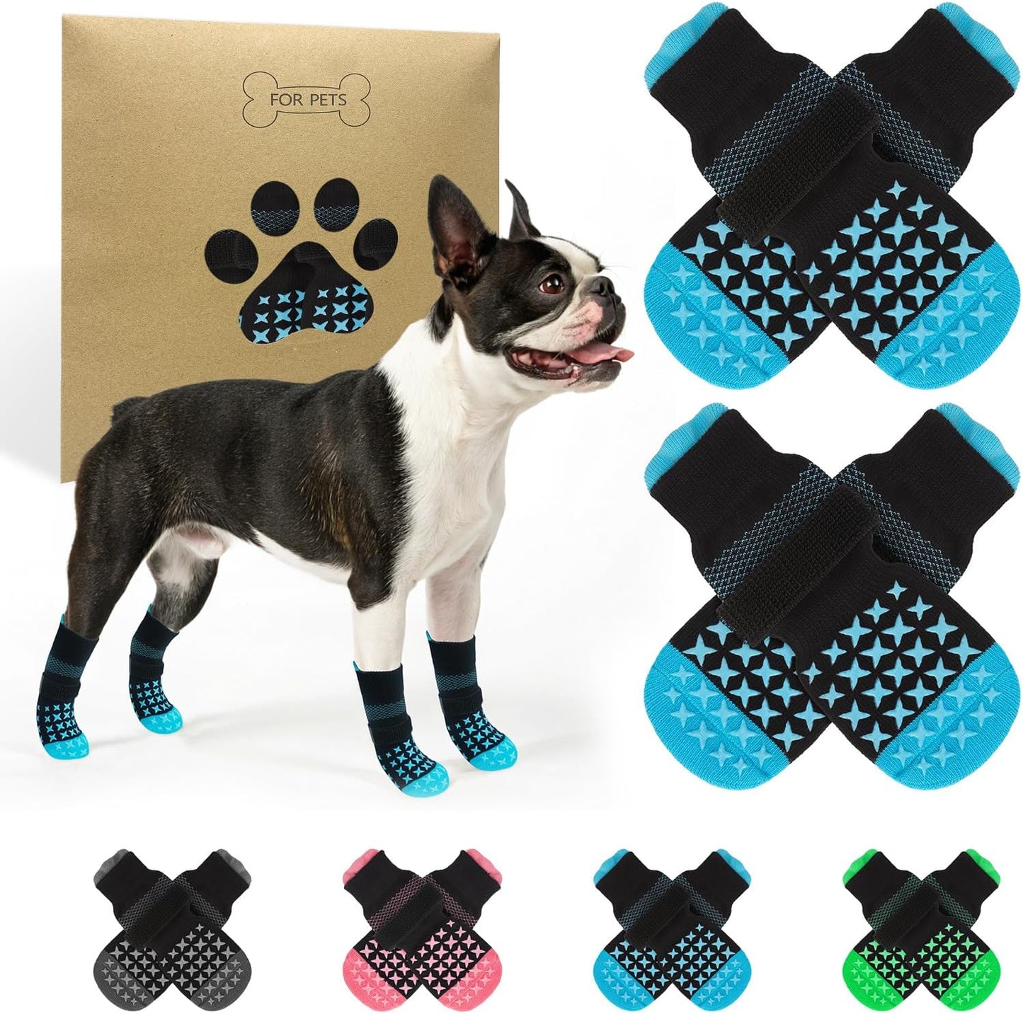 SCENEREAL Anti Slip Dog Socks to Prevent Licking Paws, Dog Booties & Paw Protectors for Hot Pavement Hardwood Floors, Traction Control for Small Medium Large Senior Dogs, Pink M - Image 12