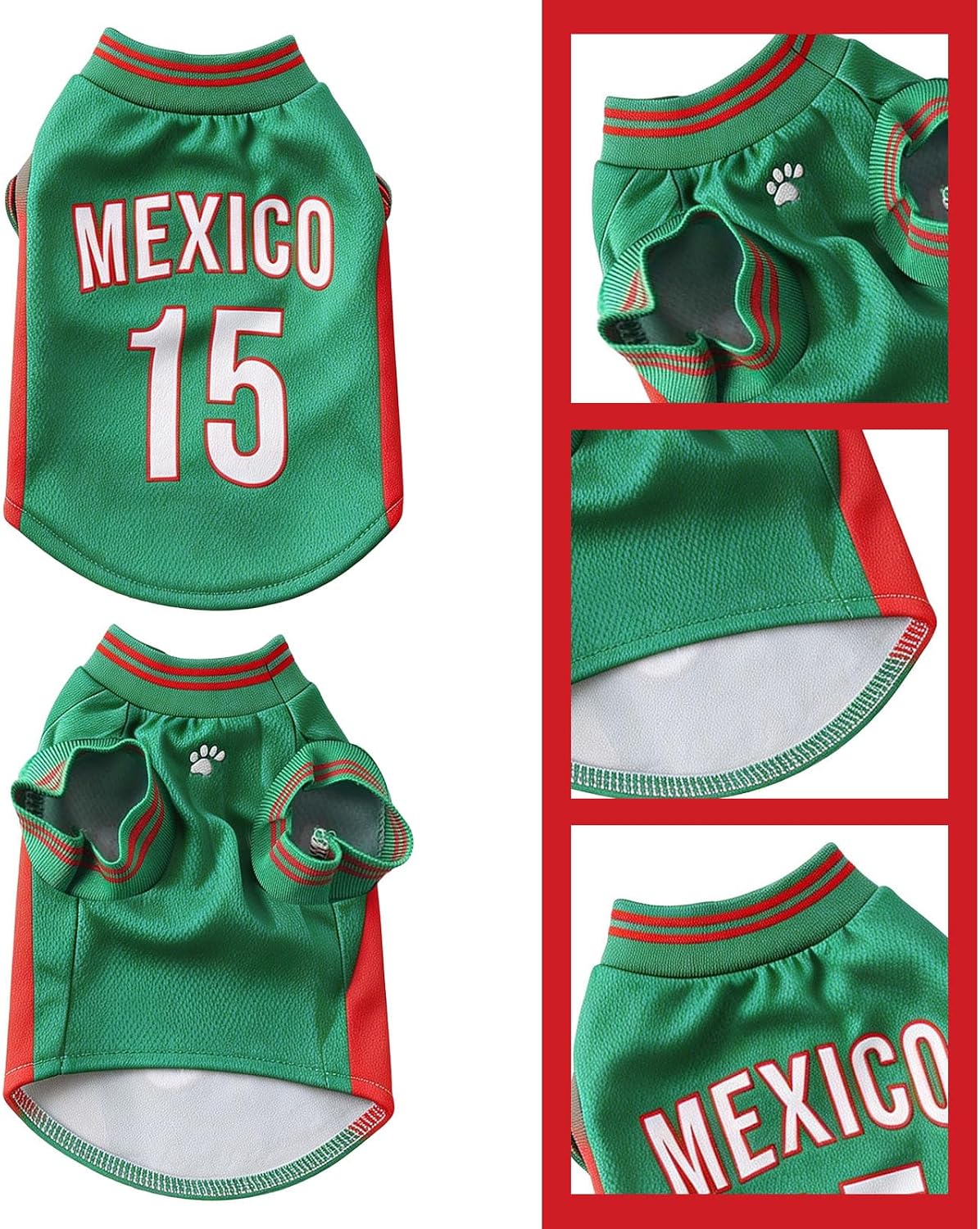 Back view of the Mexico style pet jersey showing the number fifteen print.