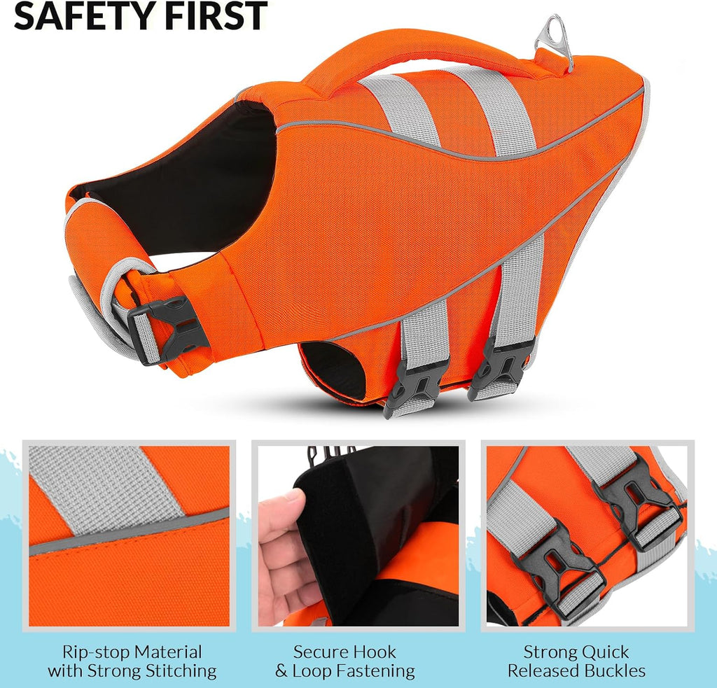 Queenmore pet floating vest side view showing adjustable nylon straps