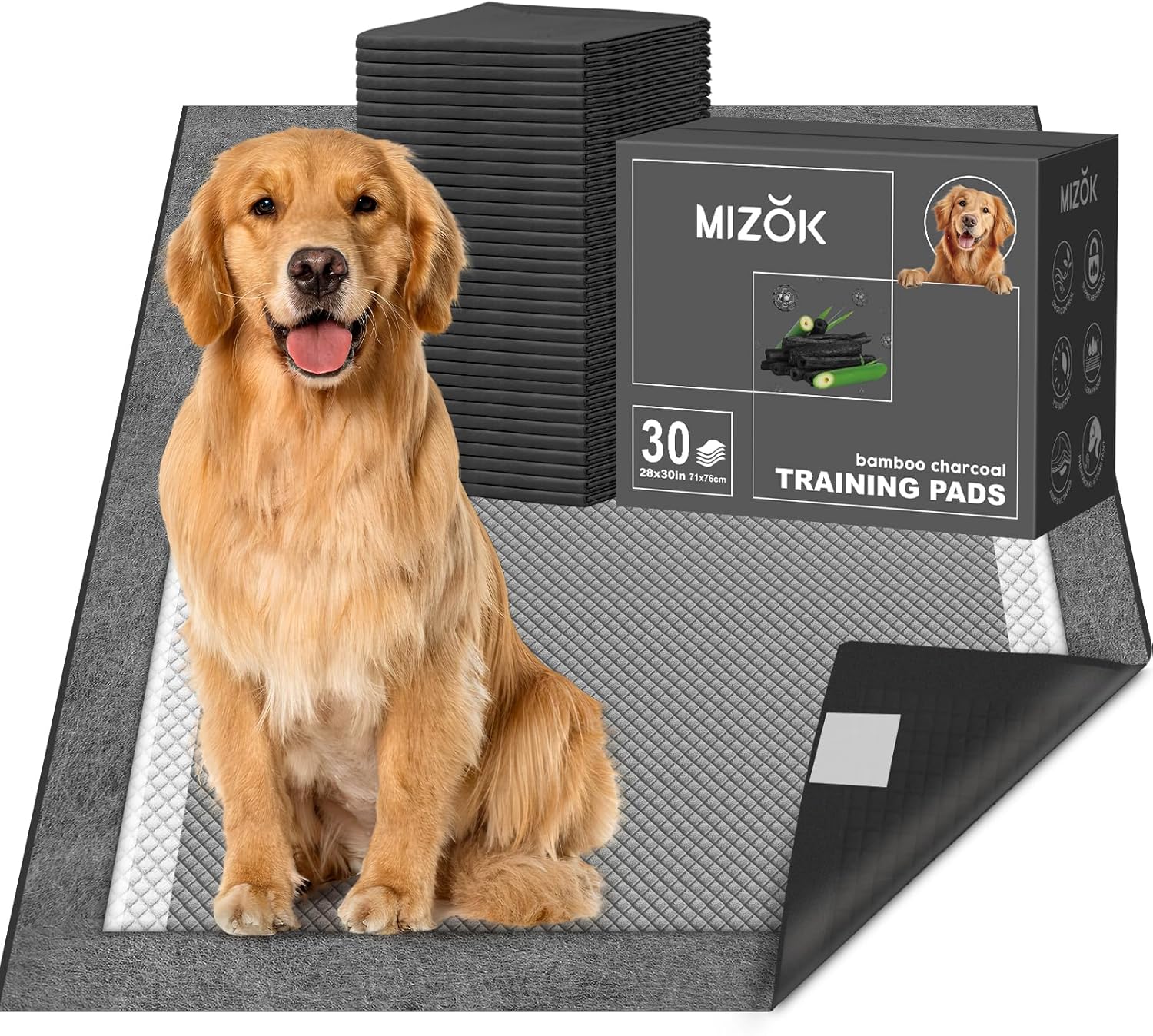MIZOK Pee Pads for Dogs 28x34in Charcoal Dog Pads Extra Large, Super Absorbent Odor Eliminating Leak-Proof, Dog Pee Pads with Activated Carbon for Large Breeds, Disposable (40 Count) - Image 14