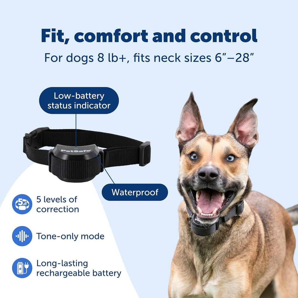 Compact portable wireless dog containment system ideal for travel and RV camping.