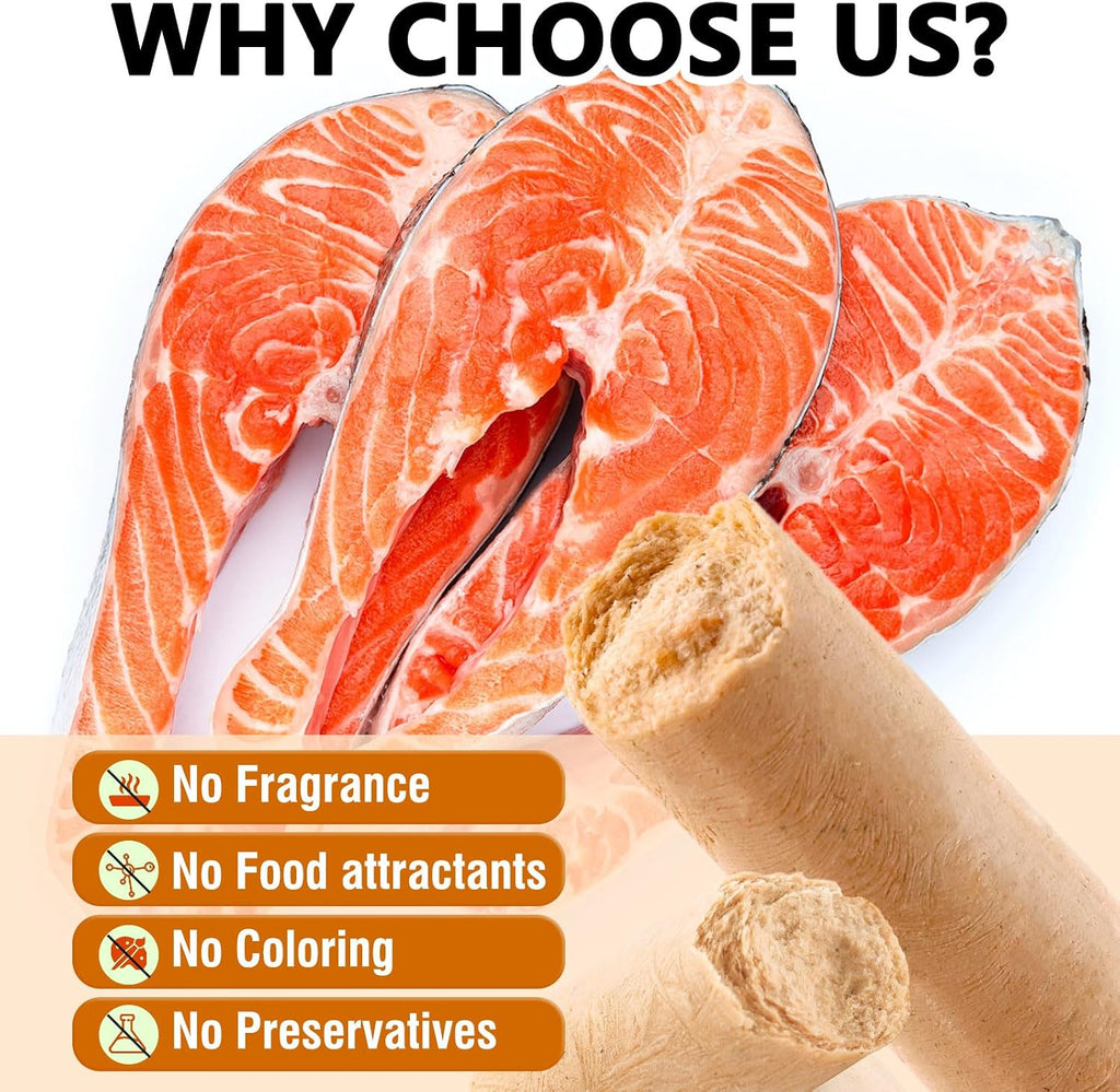 Dog enjoying Packsy freeze-dried salmon sticks