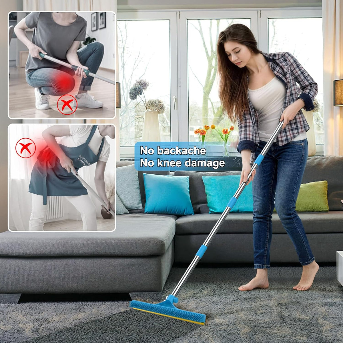Mupapi pet hair remover tool with 60 inch adjustable handle