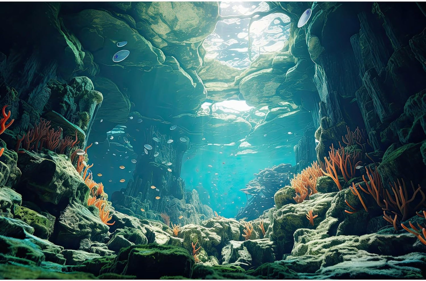 Underwater Aquarium Background Underwater Aquatic Plants with Sunbeams Fish Tank Background Rock with Lush Moss Terrarium Background Aquarium Backdrop For Tank Decorations Poster Vinyl 24x12in - Image 10